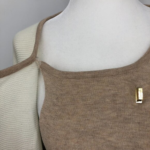Calvin Klein Colorblock Poncho Creme grey  and Ivory neutral tones gold clasp OS - Picture 9 of 16
